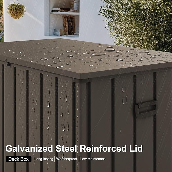 PURPLE LEAF Outdoor Deck Box 160 Gallon Waterproof Lockable Storage Box Container with Lid Deck Organization for Patio Cushions Side Table Pool Accessories Garden Tools, Brown