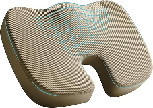 Skechers Memory Foam Seat Cushion,Office Chair Cushion for Tailbone Pain Relief,Butt Pillow for Office Chair,Car seat Cushion,Computer Desk,Long Sitting Office Workers,and Car Drivers,Beige