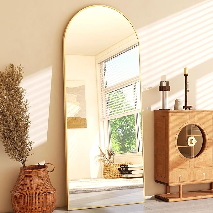 65"x24"Arched Full Length Mirror - Floor Mirror- Aluminum Alloy Frame Full Body Mirror for Bathroom Living Room Bedroom and Entryway Gold
