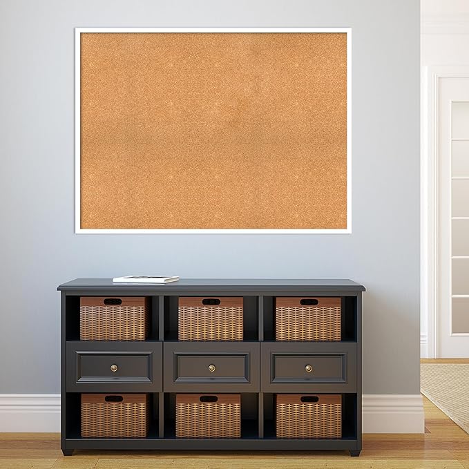 Amanti Art Natural Cork Board for Wall, 35x47 Vision Board with White Frame, Oversize Corkboard Office Decor for Home Organization, Modern Corkboard Pinboard to Display Items for Home Organization in