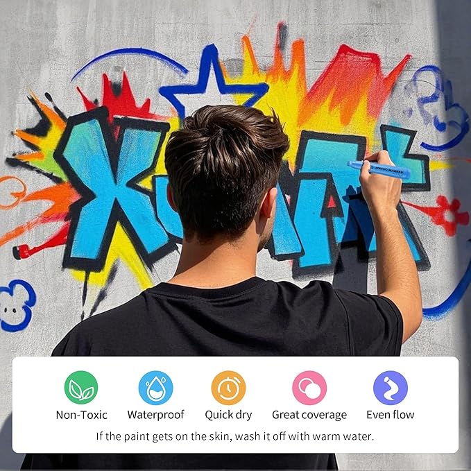 Jumbo Poster Markers Set: 12 Colors Large 15mm Wide Tip Permanent Ink Thick Acrylic Paint Pens for Rock Painting, Stone, Glass, Wood, Ceramic, Metal, Plastic, Fabric