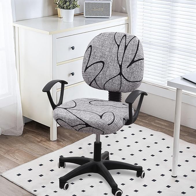 Smiry Stretch Printed Office Computer Chair Covers, Universal Washable Removable Desk Rotating Chair Slipcovers Protector, Seat + Backrest Cover - Grey and Black