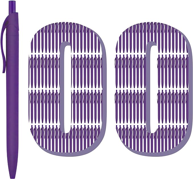 deegtran Pens Bulk, 100 Pack No Bleed Purple Barrel Click Pens, Wholesale Retractable Ballpoint Pens, Pens Medium Point, Smooth Ink Pens, 1.0MM Black Ink