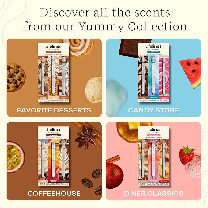 Lifelines Pen Diffuser Set, Chocolate Chip Cookie - 1mm Black Ballpoint Pen with Scented Essential Oil Blend & 2 Ink Refills – Aromatherapy Diffuser & Sensory Immersion Diffuse Aroma As You Write