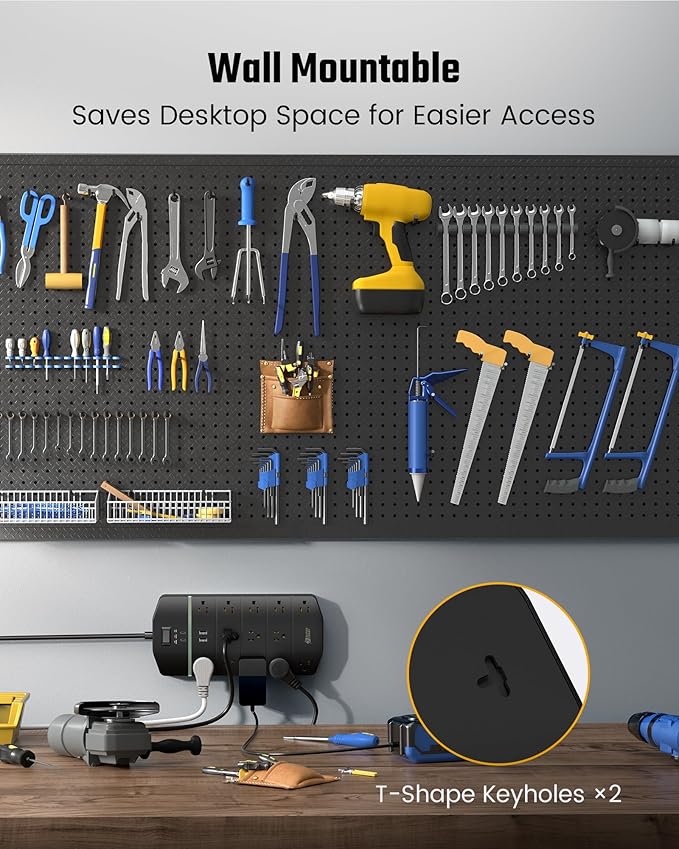 Power Strip,SUPERDANNY 5000 Joules Surge Protector with 13 AC Outlets 2 USB-A & 2 USB-C PD 20W Fast Charging Heavy Duty 14AWG/3C Industrial Grade 15ft Extension Cord for Workbench Home Office Black