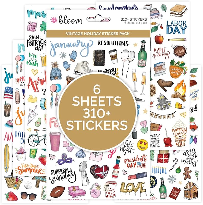 bloom daily planners Holiday Seasonal Planner Sticker Sheets - Vintage Seasonal Sticker Pack - Over 310 Stickers Per Pack!