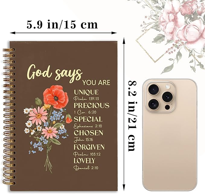 Bible Notebook, A5 Spiral Christian Journal with Floral Pink Butterfly Notebook, Bible Verse-God Says You Are, Inspirational Notebooks for Women, Bible Study, Gift for Birthday Christmas