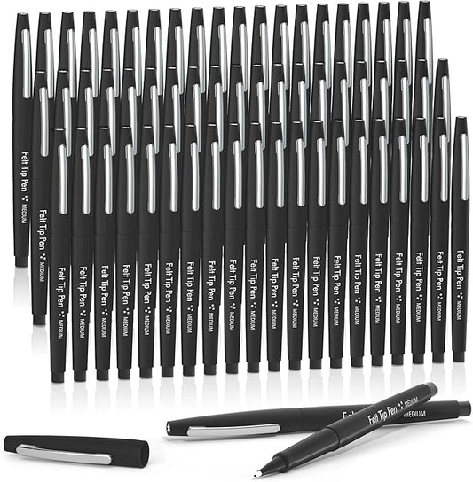 Lelix Felt Tip Pens, 60 Black Pack, 0.7mm Medium Point, Felt Tip Markers Pens for Journaling, Writing, Note Taking, Planner, Perfect for School Office and Art Supplies