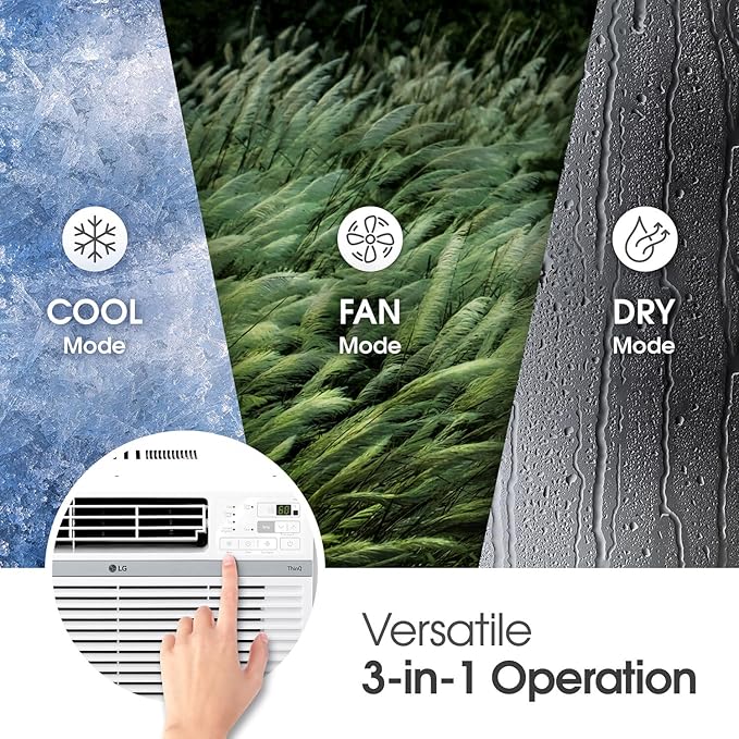 LG LW1224RD 12,000 Window Air Conditioner, 115V, 550 Sq.Ft. (22' x 25' Room Size), Quiet Operation, Electronic Control with Remote, 3 Cooling & Fan Speeds, Auto Restart, 12000 BTU, White