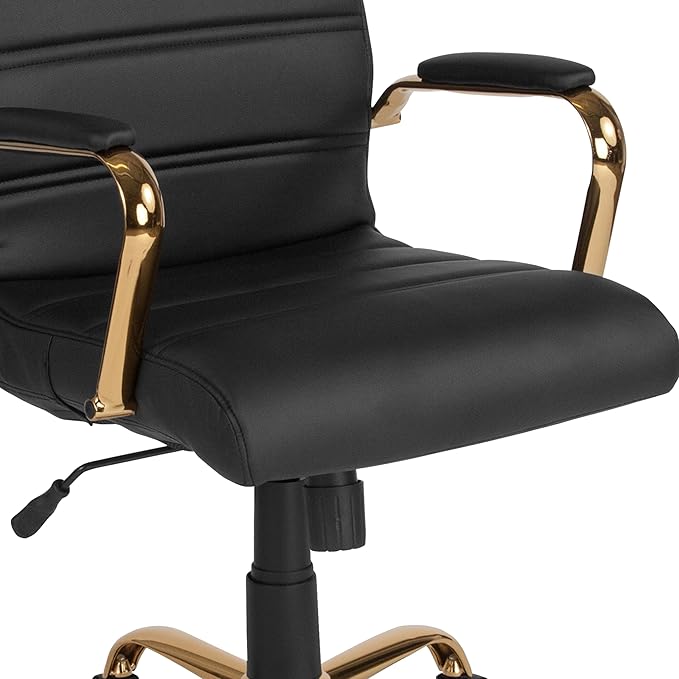 Flash Furniture Whitney Mid-Back Swivel LeatherSoft Desk Chair with Wheels, Padded Seat and Armrests, Adjustable Height Padded Office Chair, Black