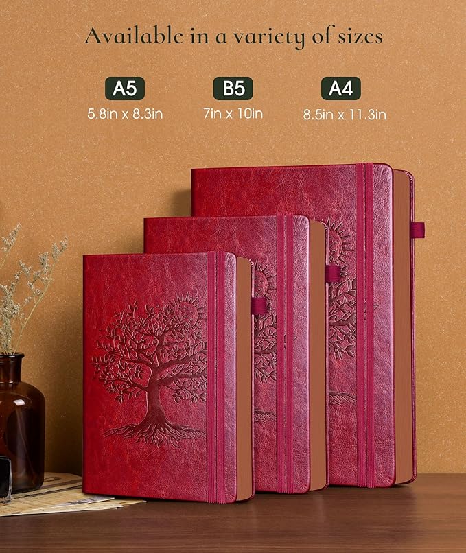 Vintage Leather Journal - 300 Page Lined Journal Notebook with Numbered Pages,A5 Notebook for Women Men,Travel Diary,Daily Journal for Writing, Note Taking, School & Work (5.8" x 8.3")