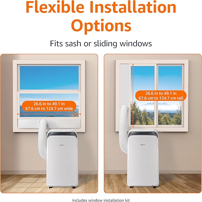 Amazon Basics 3-In-1 Portable Air Conditioner, 12000 BTU (ASHRAE), Cools Up to 550 Sqf, Portable AC with Cool/Dry (Dehumidifier)/Fan-Only Functions, Auto Mode, Sleep Mode, Timer, White