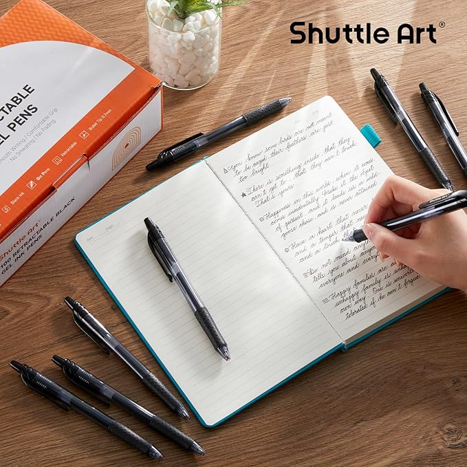 Shuttle Art Black Gel Pens, 100 Pack Retractable Medium Point Rollerball Gel Ink Pens Smooth Writing with Comfortable Grip for Office School Home Work
