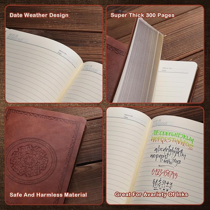 2025 Leather Vintage Journal Notebook,300 Pages,Leather Softcover Lined Journal Notebooks for Women Men,Notebook Journals for Writing Travel,Business,Office,7.1'' X 9.8''