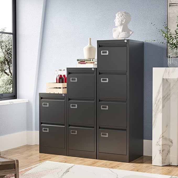 2 Drawer File Cabinet, Filing Cabinets for Home Office, Metal Vertical File Storage Cabinet with Lock, Locking File Cabinet for A4 Legal/Letter, 15.1" W x 17.7" D x 28.7" H, Assembly Required