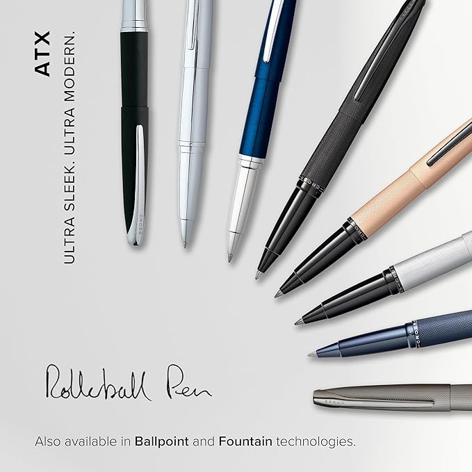 Cross ATX Refillable Rollerball Pen Presented in a Luxury Gift Box - Medium Point, Black Ink, Translucent Blue