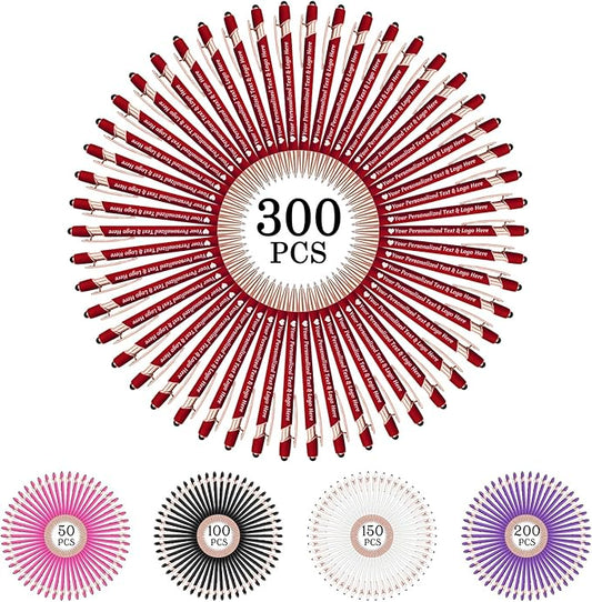 STREADVE 300 Personalized Custom Pens Engraved Writing Pen with Name Logo, Customized Promotional Items Stylus Pen Gifts for Communion Wedding Men Women Realtor Business, Deep Red