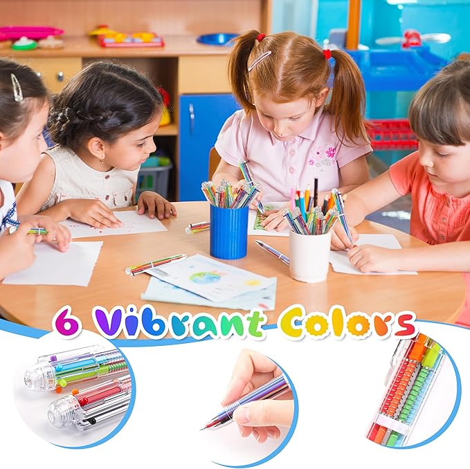 30 PCS 6-in-1 Multicolor Ballpoint Pens 0.5mm Party Favors 6 Colors Retractable Multicolor Pen for Office School Supplies Kids Students Children Birthday Party Favors Gifts Fun Pens (30)