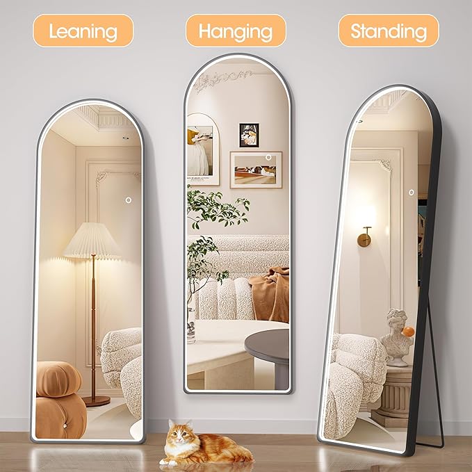 Hasipu 65" X 24" Full Length Mirror with Lights, Black Frame Arch Led Mirror Full Length and 3 Colors Temperatures & Brightness Adjustable,Light Up Mirror Full Body for Bedroom Cloakroom Living Room