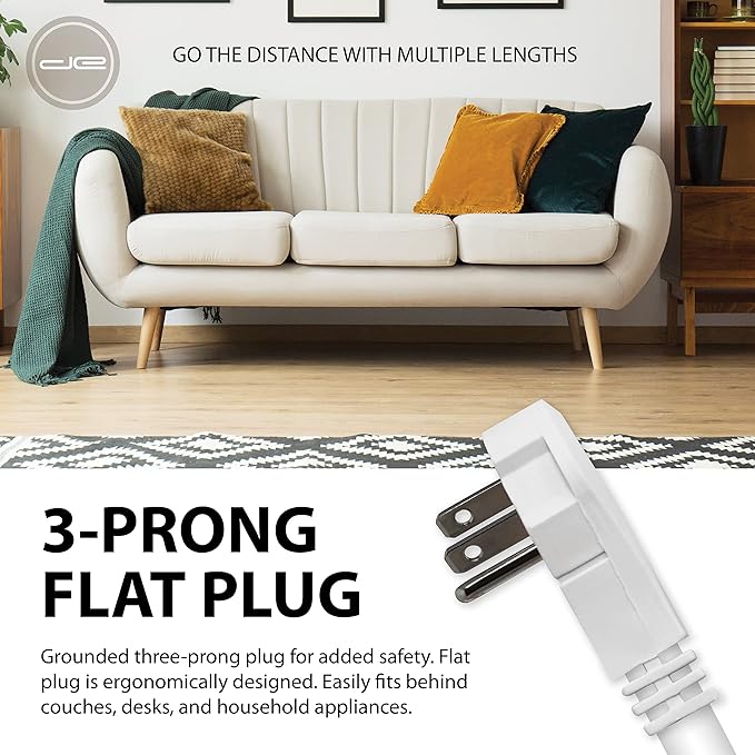 Digital Energy 25 FT USB-C and USB-A 8 Outlet 4200 Joules Surge Protector Power Strip, 3 Wide Spaced Outlets, White
