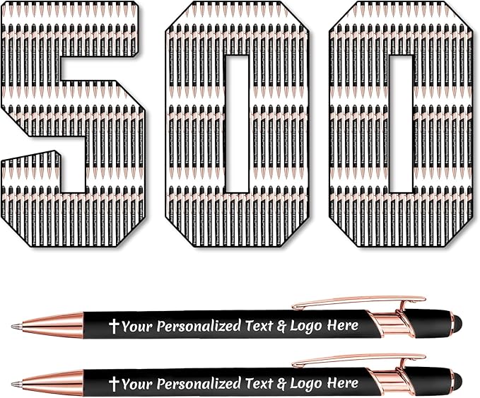 STREADVE 500 Personalized Custom Pens Engraved Writing Pen with Name Logo, Customized Promotional Items Stylus Pen Gifts for Men Women Realtor Nurse Wedding Business, Black