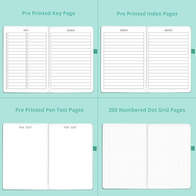 Dotted Journal – 140gsm Bleed Proof Thick White Paper – 200 Numbered Dot Grid Notebook Pages – Lay Flat Binding a5 Dotted Notebook with 3 satin Bookmarks and Expandable Back Pocket
