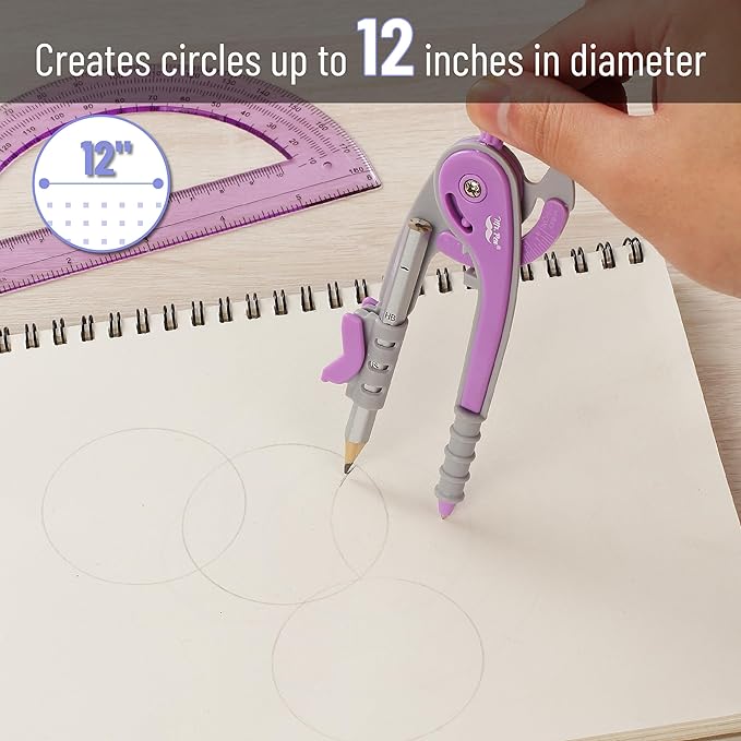 Mr. Pen- Compass and Protractor Set, Purple, Compass Geometry Tool, Protractor and Compass Set, Compass Drawing Tool, Drawing Compass, Protractor Set, Geometry Compass, Back to School Supplies