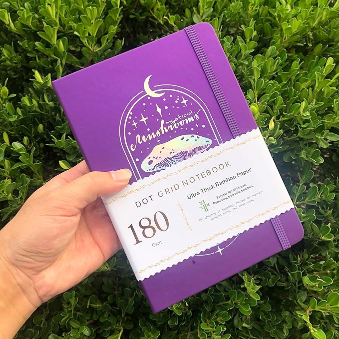 Dotted Notebook Journal 180GSM Bamboo Thick White Paper 160 Pages 5 * 5MM Dot Grid, Lay Flat Binding,Colored Silver Edges, Bookmarks and Expandable Back Pocket (BKP-1)