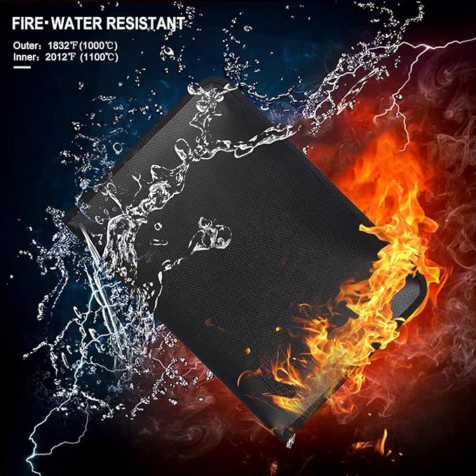 ENGPOW Fireproof File Folder Fireproof Fire and Water Resistant Money Document Bag with A4 Size 13 Pockets Zipper Closure Non-Itchy Silicone Coated Portable Filing Organizer Pouch(14.3" x 9.8")