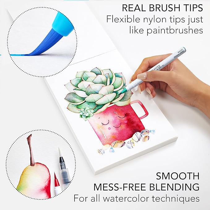 CHROMATEK 108 Watercolor Pens Set | Including 15 Page Pad & Online Video Tutorial Series | 5 Aquapens & 100 Unique Colors | Real Brush Pens | Easily Blendable, Vivid and Smooth