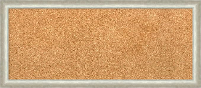 Amanti Art Natural Cork Board for Wall, 14x32 Vision Board with Silver Wood Frame, Medium Corkboard Office Decor for Home Organization, Modern Contemporary Corkboard Pinboard to display items for home