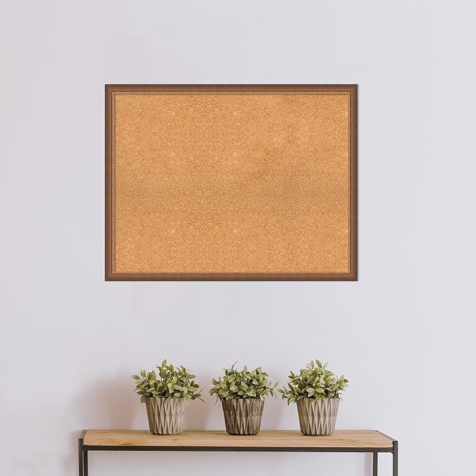 Amanti Art Natural Cork Board for Wall, 28x36 Vision Board with Bronze Frame, Large Corkboard Office Decor for Home Organization, Modern Corkboard Pinboard to Display Items for Home Organization in