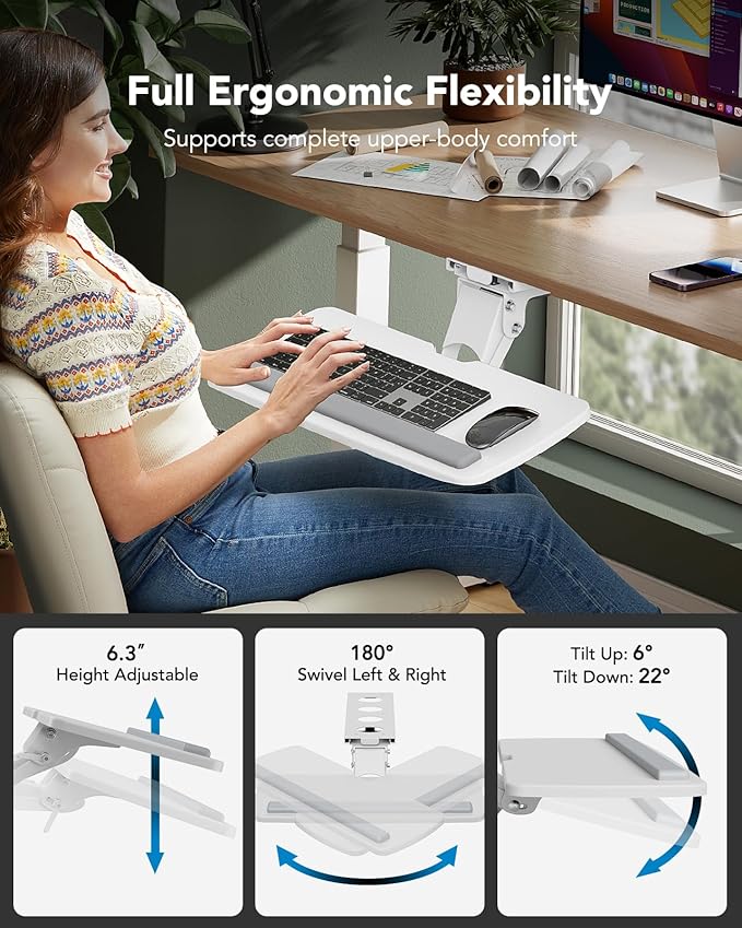HUANUO Keyboard Tray Under Desk, 360 Adjustable Ergonomic Sliding Keyboard & Mouse Tray, 25" W x 9.8" D