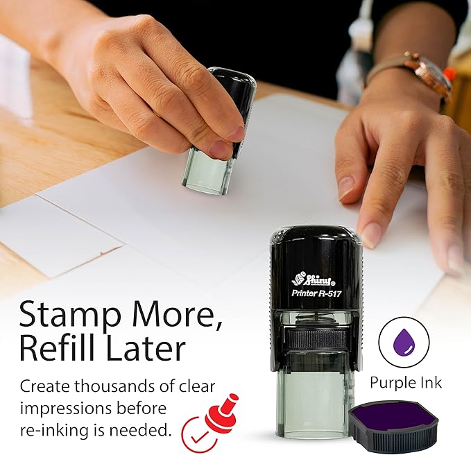 Shiny Smiley Face Teacher Stamp, Round Self Inking Stamp for Classroom, Purple Ink