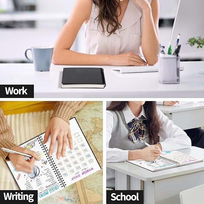 AHGXG Bullet Dotted Journal - Dot Grid Spiral Notebook B5, 140 Pages, 100 GSM Thick Paper, Waterproof Plastic Cover Journals for Bullet Journaling, Sketching, 7.6" x 10", Black