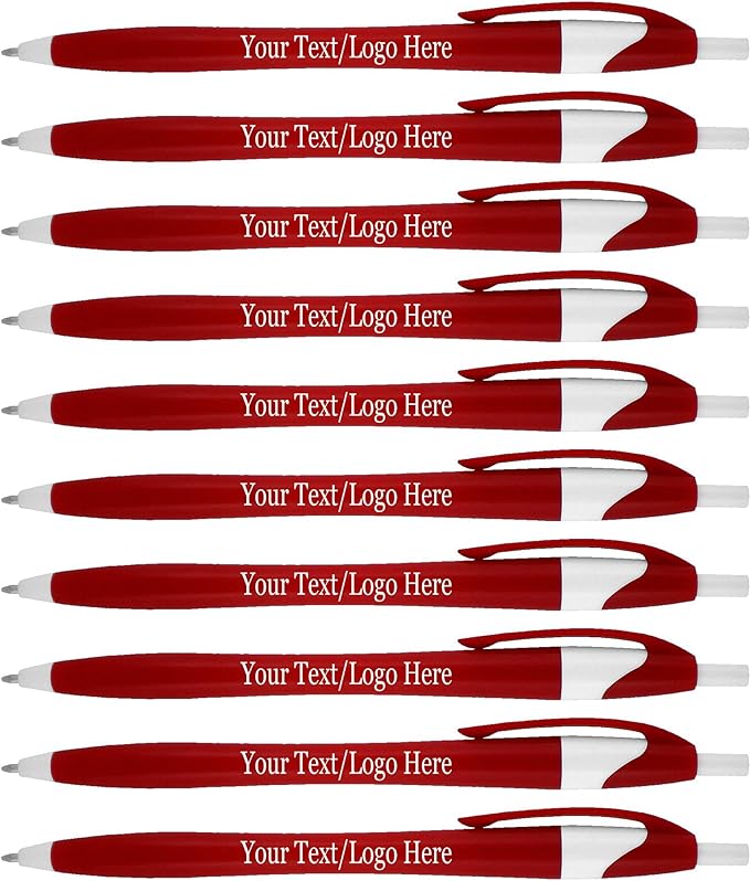SyPen Personalized Pens With your Custom Logo or Text-500 Pack Bulk-for Businesses, Parties, and Events, Custom Printed Slim Ballpoint Click Pens, Red Barrel Color, Black Ink