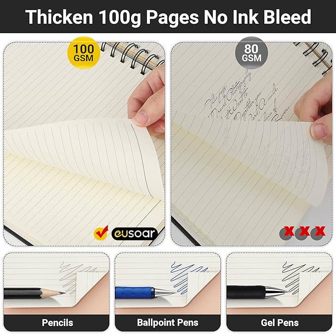 EUSOAR Hardcover Spiral Notebook, 6 Pack A5 5.5"x 8.3", 5 Subject Notebook, 120 Sheets/ 240 Pages, Premium Thick 100gsm, Large Journal Notebooks with Dividers for School Office Note Taking Gift