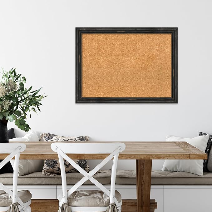 Amanti Art Natural Cork Board for Wall, 23x31 Vision Board with Black Wood Frame, Medium Corkboard Office Decor for Home Organization, Rustic Farmhouse Corkboard Pinboard to display items for home