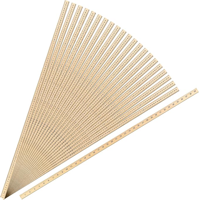 Treela 24 Pack 39 Inches Meter Stick Wood Ruler Economy Yard Stick Double Sided Heavy Duty Thick Meter for School Classroom Home Office Kids Clothing Measuring