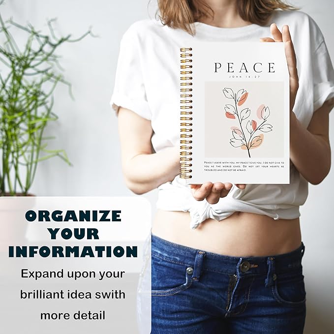 BearCake Peace I Leave with You Boho Floral Christian Notebook Journal, Christian Gifts for Women, Bible Notebooks for Note Taking, Bible Journaling Notebook, Hardcover Spiral Notebook 5.5x8.3