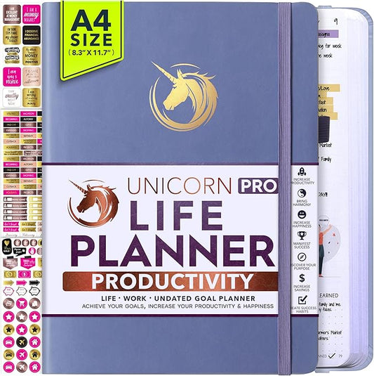 Life Planner - Undated Daily, Weekly & Monthly Planner with Budget Section | A 12 Month Journey to Increase Productivity & Happiness | Life Organizer & Gratitude Journal - Horizontal Format