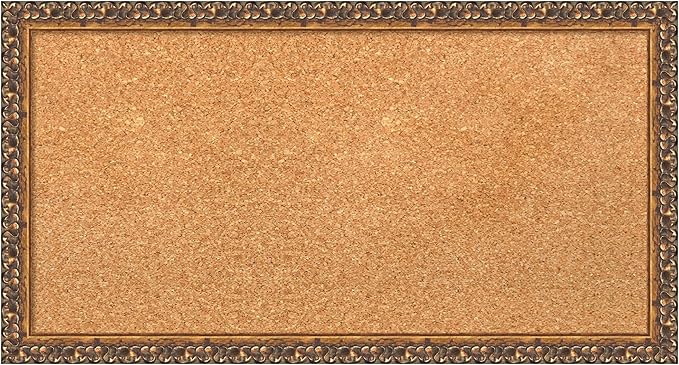 Amanti Art Natural Cork Board for Wall, 14x26 Vision Board with Bronze Frame, Small Corkboard Office Decor for Home Organization, Traditional Corkboard Pinboard to Display Items for Home Organization
