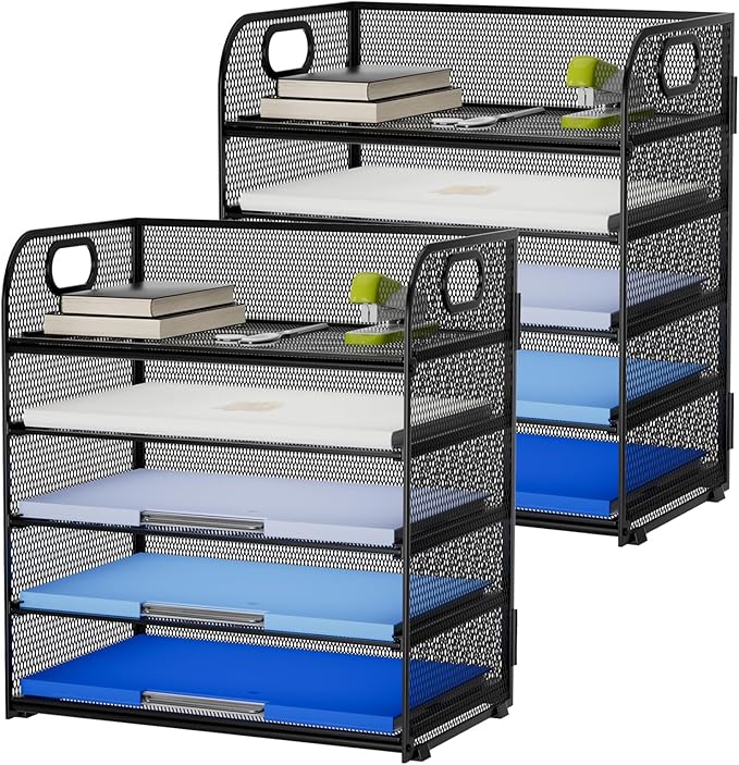 Marbrasse Desk Organizer - 5 Tier Paper Letter Tray, Mesh File Organizer with Handle for Office, School and Home