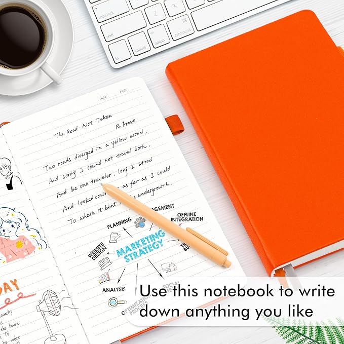 feela 3 Pack Notebooks Journals Bulk with 3 Black Pens, A5 Hardcover Notebook Classic Ruled Lined Journal Set with Pen Holder for Work Business Journaling Note Taking, 120 GSM, 5.1”x8.3”, Orange