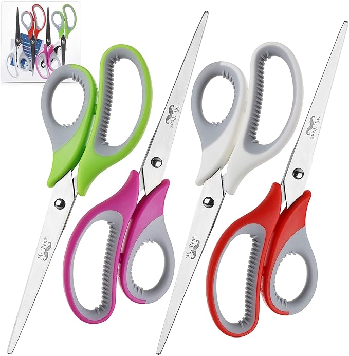 Mr. Pen Multipurpose Scissors - 8 inch, Pack of 4, Sharp Adult Office Scissors for Paper and Fabric