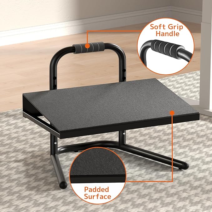 Height Adjustable Standing Foot Rest with Soft Grip Handle,Under Desk Footrest for Standing and Sitting,All-Steel Construction,Black