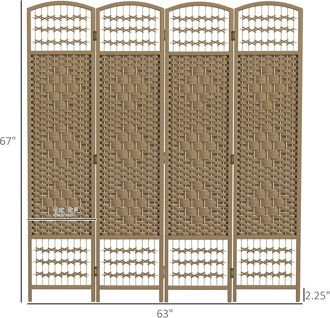 NicBex Room Divider 4 Panel Room Dividers with Woven Paper Design Partition Room Dividers and Folding Privacy Screens 5.6 FT Wall Divider for Office, Room Separation,63.6" W x 0.5" D x 67" H, Natural