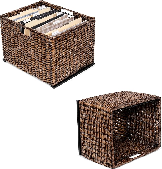 BIRDROCK HOME 2 Tiered File Cubby w/Wood Top - File Cabinet, Home Office Storage, Nightstand, Decorative Wooden Organizer | Desk, Modern Table, Shelves, Side Table, Craft Furniture - Brown Wash