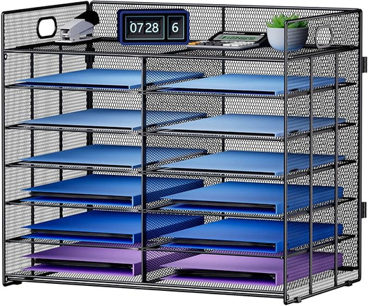 Marbrasse Desktop Literature Organizer, Mesh Paper Organizer, Desk Organizers, File Sorter Mail Center Paper Storage Cabinet Classroom Keepers Mailbox for Office Home School, Black