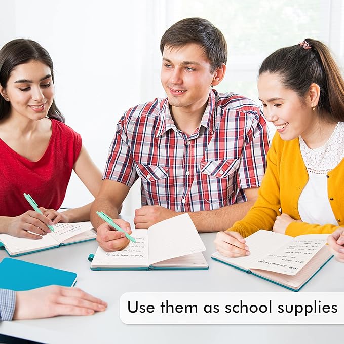 feela 3 Pack Notebooks Journals Bulk, Hardcover Notebook Classic Ruled Lined Journal Set with Pen Holder for Work Business Journaling Note Taking, with 3 Black Pens, 120 GSM, 5.1”x8.3”, A5, Teal